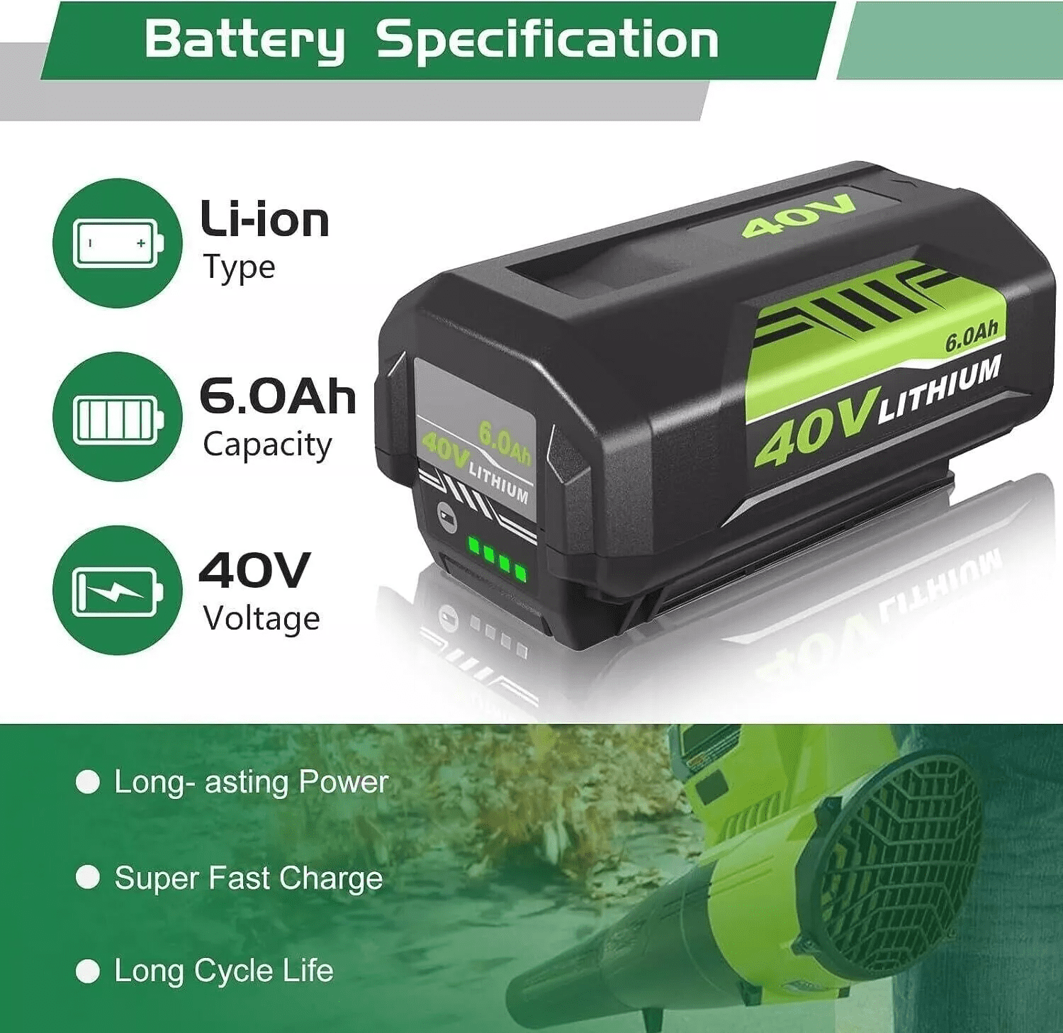 Replacement for Ryobi 40V Battery and Charger Combo Compatible with Ryobi Battery 40V OP4026 OP40601 OP4050A OP4040 OP4030 OP4050 Replacement for Ryobi 40 Volt Charger OP401
