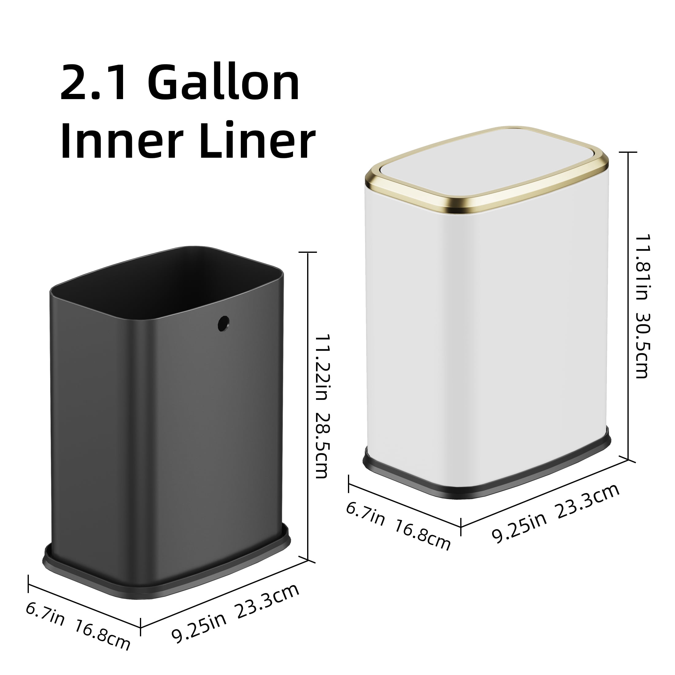 KSSKSS 2.1 Gallon/8L Stainless Steel Bathroom Trash Can with Swing Lid, Silent Garbage Can for Bathroom, Bedroom, Office,Living-Room (White)