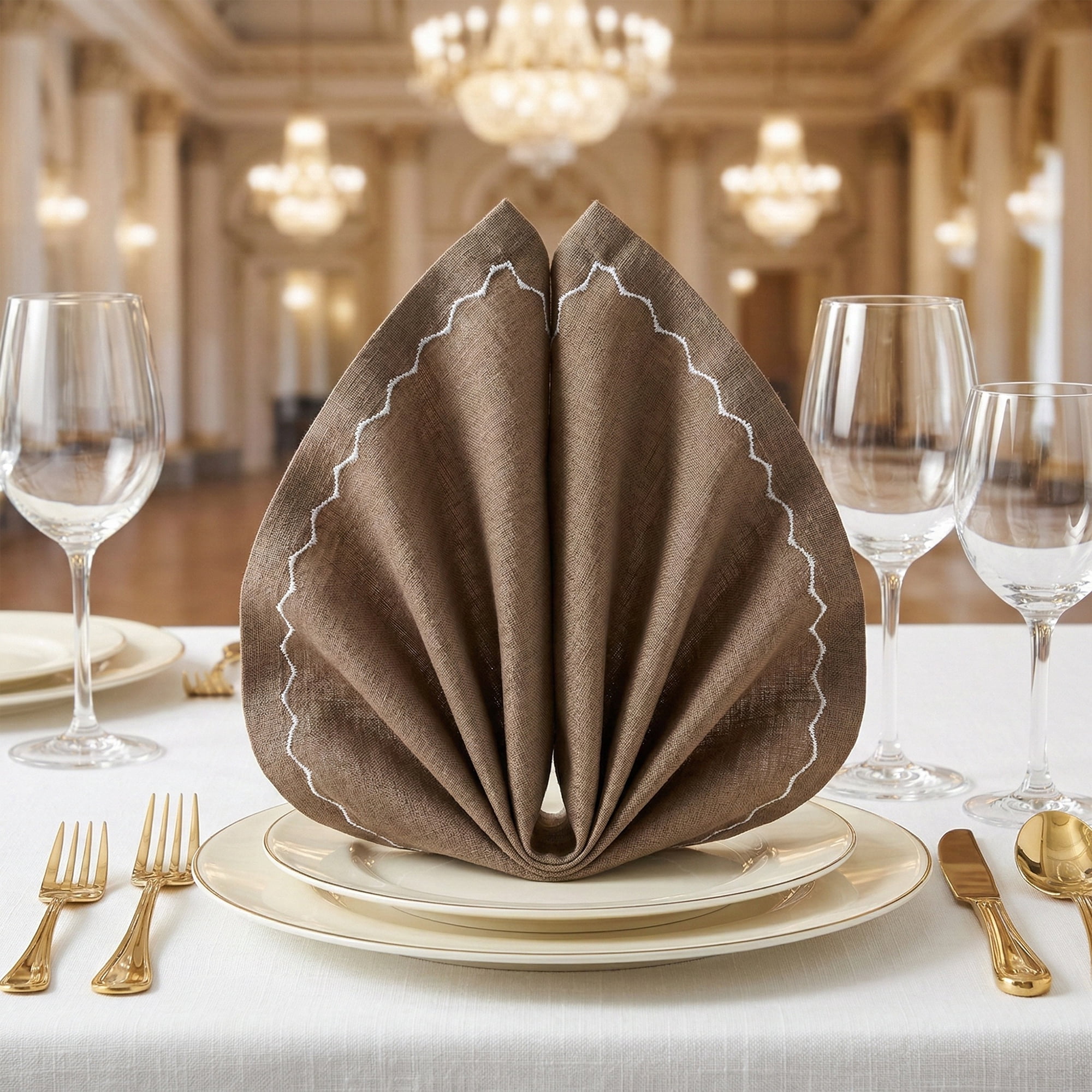 Unique Bargains 6Pcs Linen Washable Reusable Cloth Napkins Caramel 20x20inch