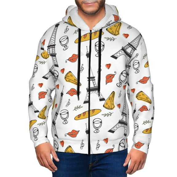 Zip Up Hoodies for Men - Eiffel Tower pizza Long Sleeve Comfrt Men'S Fashion Hoodies & Sweatshirts, Jackets for Men Hoodies Pullover Clothing Clothes with Pouch