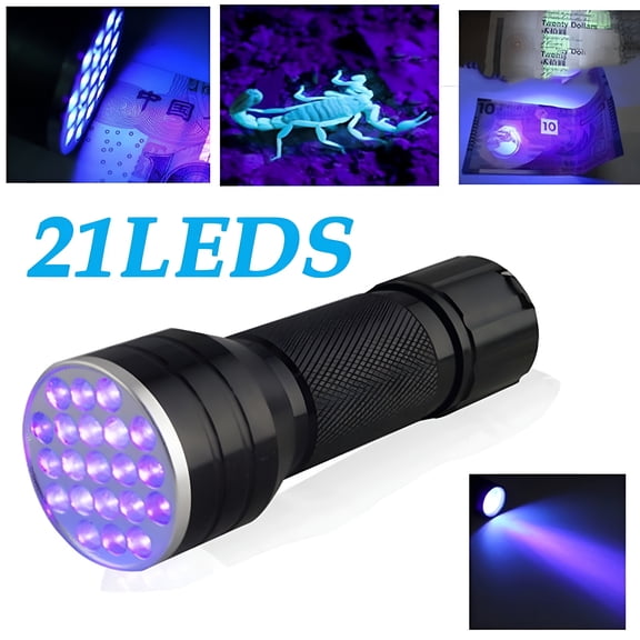 HIBIBUD Ultra Violet 21LED Flashlight 395nM Blacklight Aluminum Torch Light Lamp