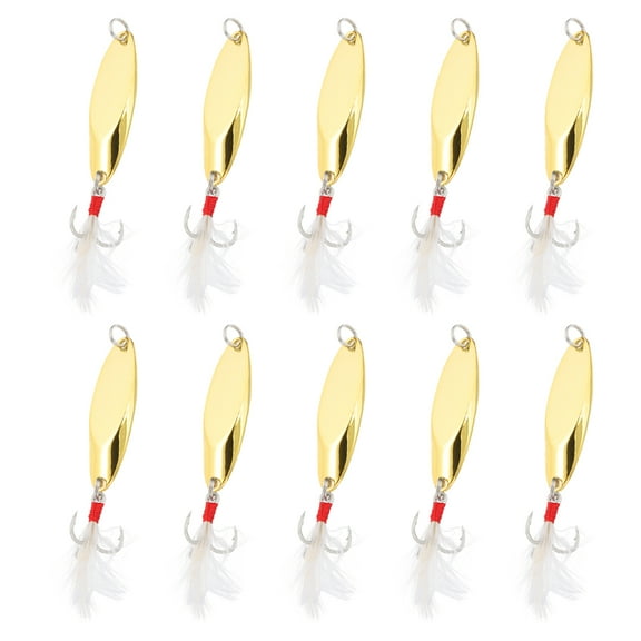 Uxcell 10Pcs 3/8 oz Metal Fishing Spoons Fishing Lures Casting Spoon Gold Tone
