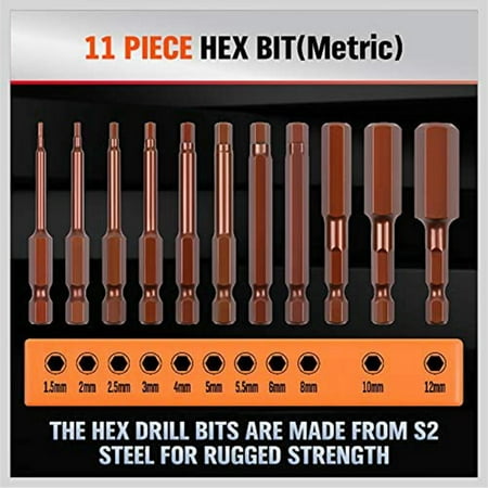 

23-Piece Hex Head Hex Wrench Drill Bit Set S2 Steel SAE and Metric Hex Bits Set