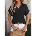 thumbnail image 5 of Spring And Summer Women's Loose Short Sleeve Pocket Casual Pleated Shirt, 5 of 7