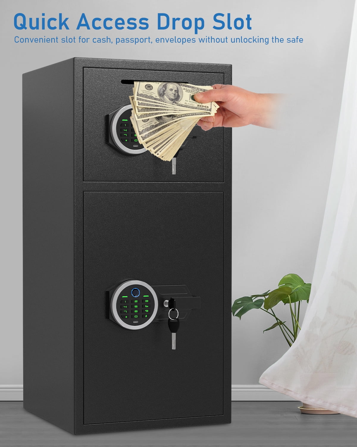 6.0 Cuft Extra Large Home Safe Box Fireproof Waterproof, Fingerprint Safe, Home Security Safes Box with Adjustable Shelf & Deposit Slot, Money Safes with Backlit Keypad & Dual Alarm for Home Office