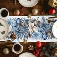 thumbnail image 5 of Blue Poinsettia Christmas Dresser Scarf Farmhouse, Dining Table Decorations for Wedding/Parties, Xmas Botanical Balls Snowflake Table Runner 36 Inches Long for Kitchen Dining, 13 x 36 In, 5 of 9