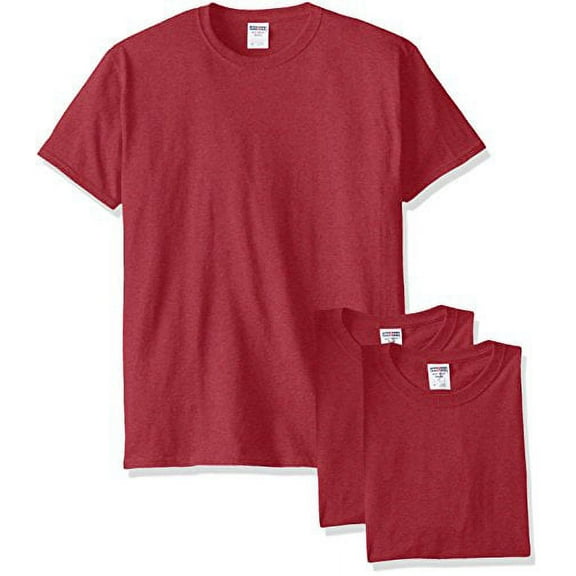 Jerzees Men's Black Heather Adult Short Sleeve Tee 3 Pack, Vintage Red, XX-Large