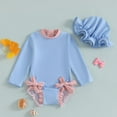 thumbnail image 2 of Coerni Toddler Baby Girl Swimsuit Long Sleeve Rainbow Star Rash Guard Zipper Bathing Suit Swimwear Bikini Top Kids, 2 of 8
