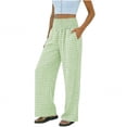 thumbnail image 2 of ClodeEU Women's High Waisted Elastic Waist Plaid Pants with Pockets,Casual Loose Long Trousers Green,Womens Plus M, 2 of 6