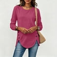 thumbnail image 6 of VBVC Women's Crew Neck Tunic Sweatshirt , Ladies' Long Sleeve Side Button Pullover , Casual Fall Curved Hem Tops For Women, Hot Pink , S-2XL, 6 of 8