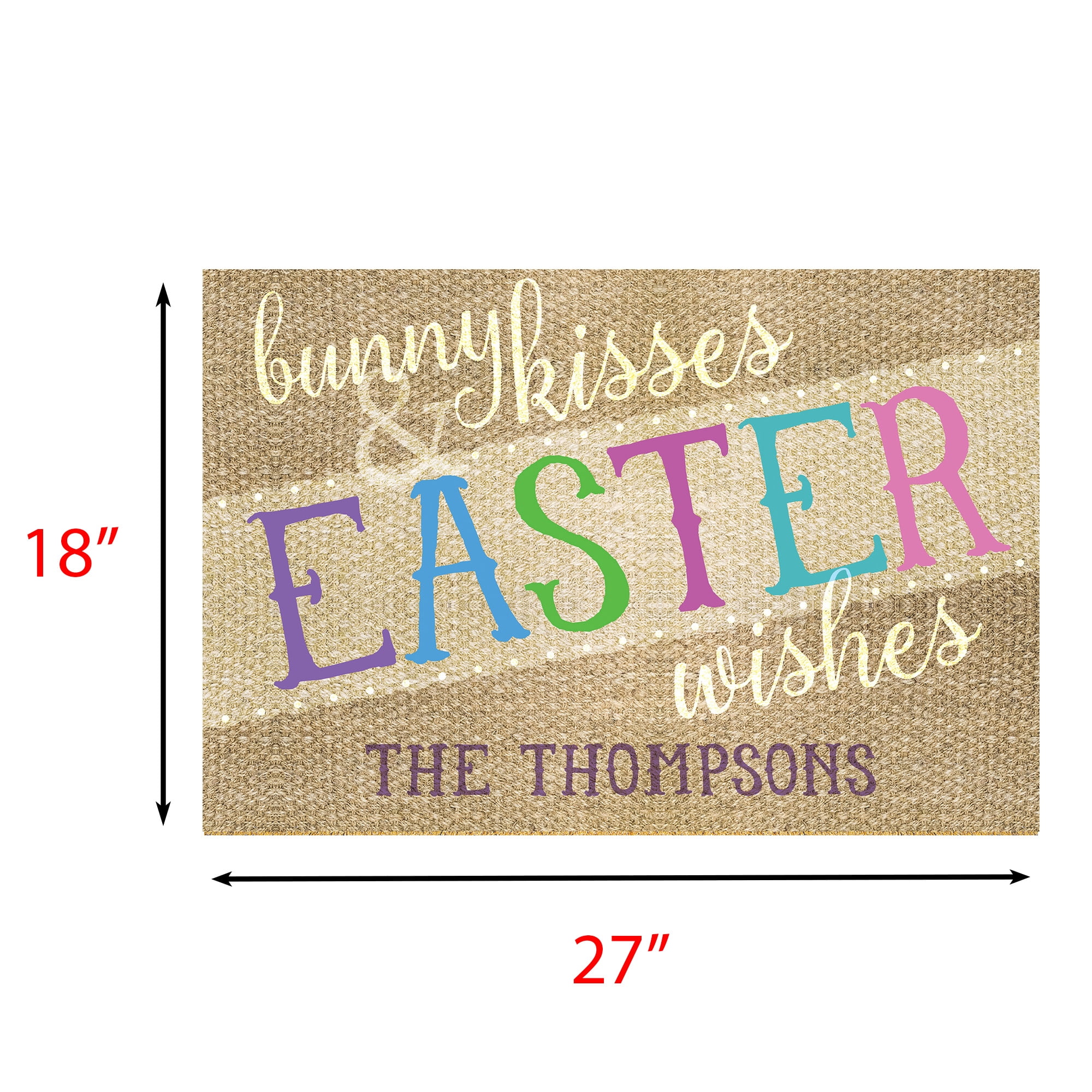 Personalized Bunny Kisses and Easter Wishes Indoor/Outdoor Doormat with Custom Name Printing
