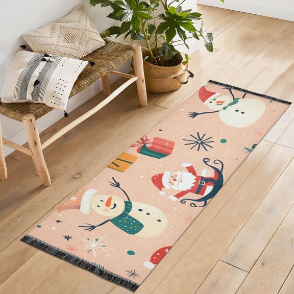 Yayeee Hallway Runner Rug 2'x6' Non Slip Machine Washable with Rubber Backing, Beige Christmas Snowman