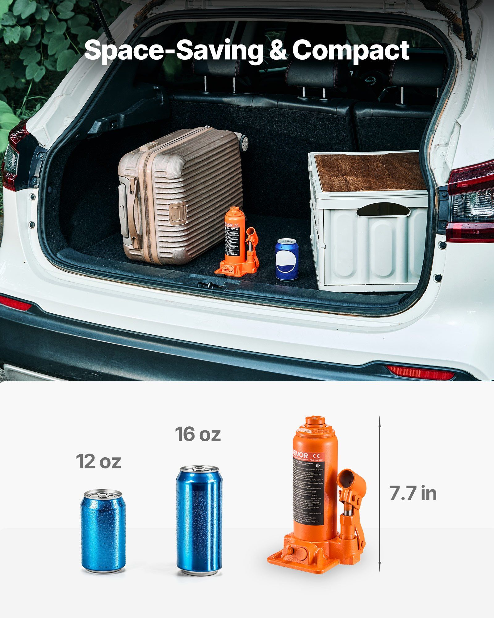 6 Ton Hydraulic Bottle Jack for Car and SUV - Heavy Duty Welded Lift with 7.7-14.8 Inch Range, Ideal for Auto Repair & Agricultural Equipment (Orange)