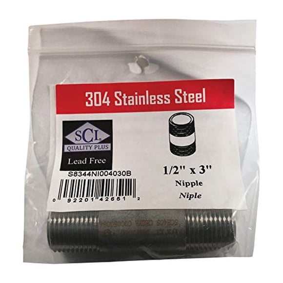 Conector para manguera Smith-Cooper Nipple, 1/2 x 7,6 cm, acero inoxidable