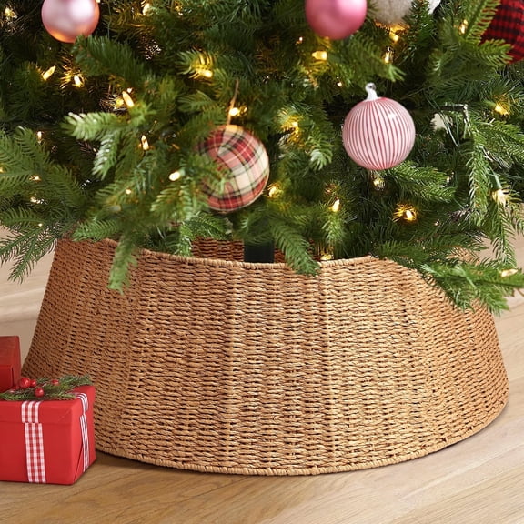 Ayieyill 26 inch Christmas Tree Collar, Christmas Tree Skirt Cover for Christmas Tree Decorations | Rattan (Natural)