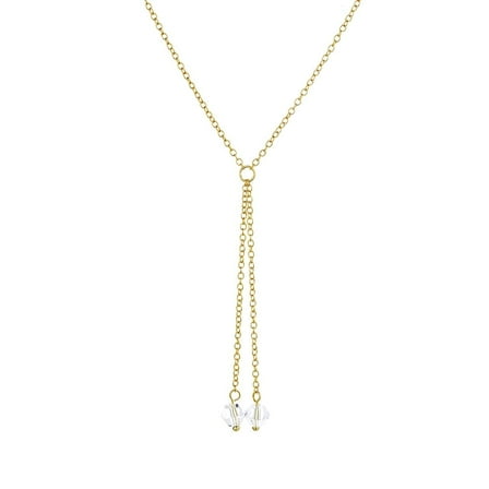 14K Gold Plated Double Strand Lariat Pendant Necklace with Crystals