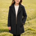thumbnail image 2 of Vdoaml Girls Wool Blend Coat Kids Notch Lapel Mid Length Overcoat Children Fall Winter Warm Outerwear 14-15 Years Black, 2 of 4