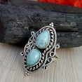 thumbnail image 6 of Two Stone Larimar Ring, Sterling Silver Ring for Women, Blue Stone Ring, Statement Teardrop Gemstone Ring, Boho Jewelry, 6 of 7