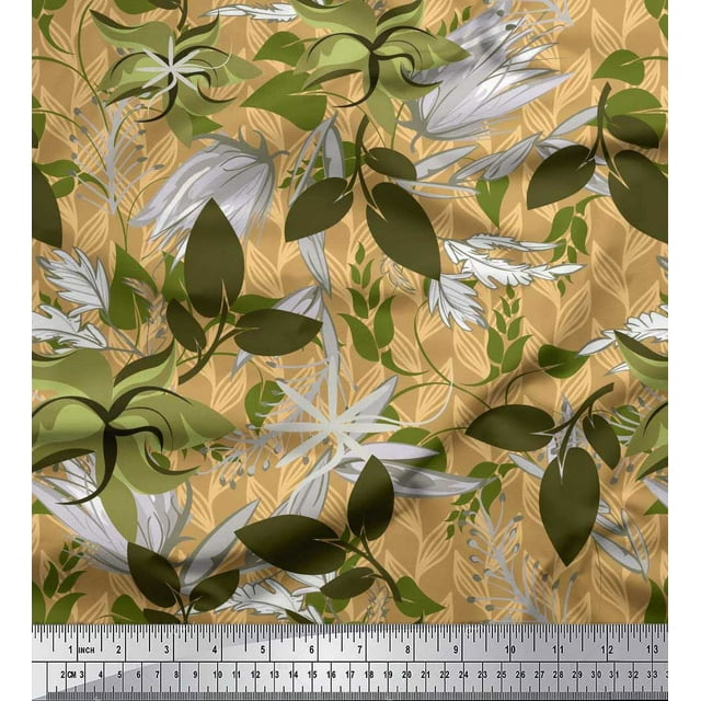 Soimoi Orange Silk Fabric Artistic Leaves Decor Fabric Printed Yard 42 Inch Wide