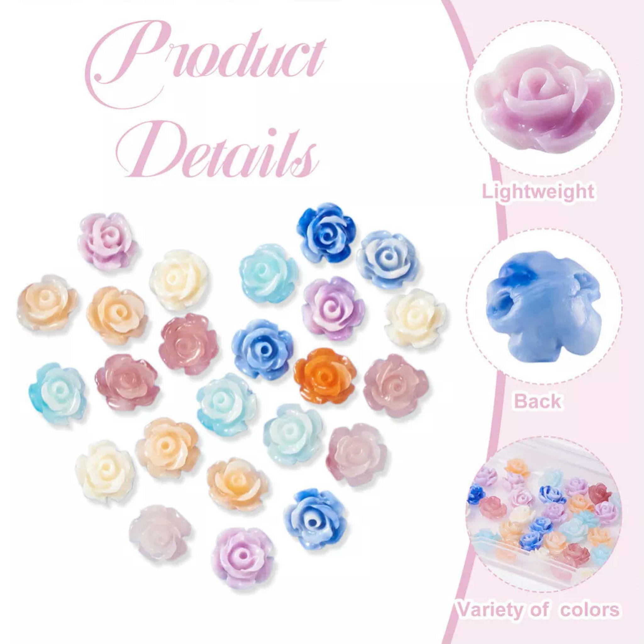 U8MO 60pcs Rose Flower Shell Beads Mini Loose Spacer Beads DIY Bracelet Craft 8x8.5mm