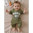 thumbnail image 5 of Baby Boy Fall Outfit Letter Embroidered Long Sleeve Romper Solid Elastic Waist Pants 2 Piece Set, 5 of 9