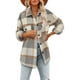 thumbnail image 1 of Camisas de cuadros cepillados para mujer, chaquetas tipo sobretodo con solapa de franela de manga larga y botones con bolsillos, 1 of 3
