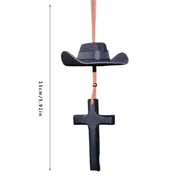 Tan Cowboy Hat Felt Heart Cross Car Accessory Interior Decoration Rearview Mirror Hanging Ornament