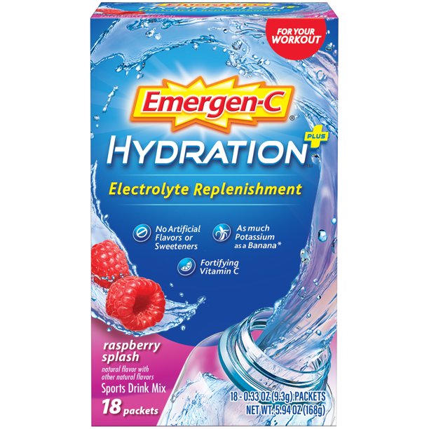 EmergenC Hydration+ (18 Ct, Raspberry Flavor) Hydration Powder Mix