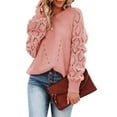 thumbnail image 2 of VISALY Pullover Crewneck Sweatshirt Fashion Sweatshirt Womens Crewneck Crochet Lace Long Sleeve Cable Knit Pullover Sweaters Tops Mesh Sweaters Long Sleeve Pullover Sweaters Pink M, 2 of 5