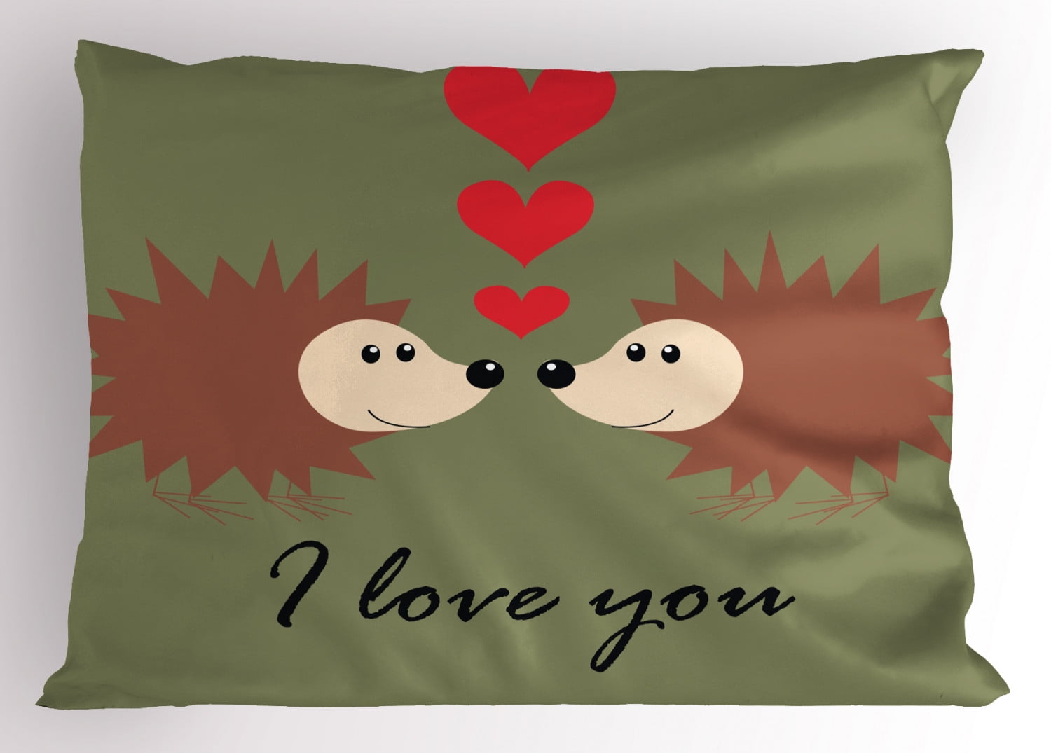 Hedgehog Pillow Sham Loving Hedgehog Couple Exchange Glances with Heart