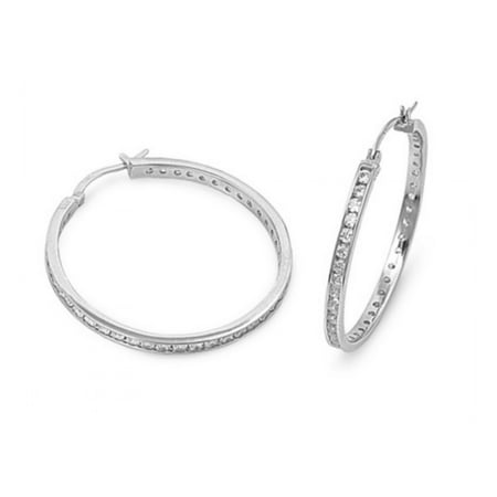 925 Sterling Silver Hoop Earrings With Chanel Set Round Cubic Zirconia