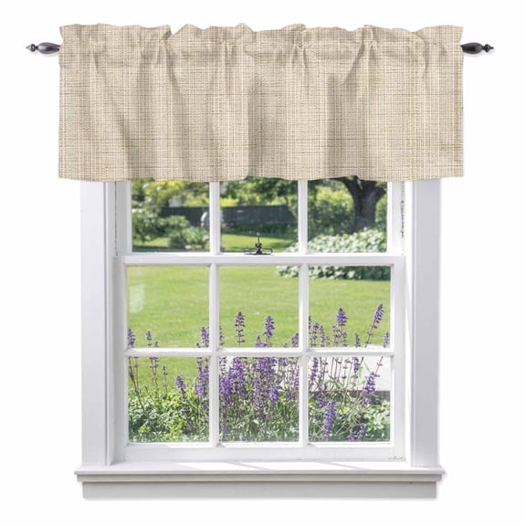 Kitchen Cafe Valance Curtain for Small Windows,Rustic Beige Linen Texture Rod Pocket Short Valances,42x12in