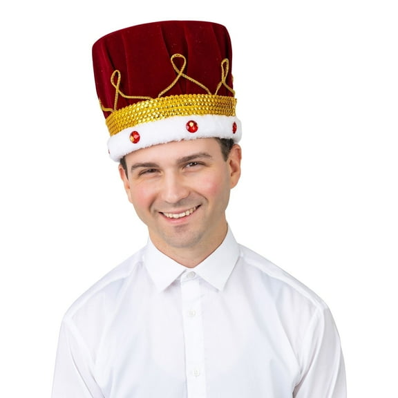 Dress-Up-America King Crown for Men - Red Velvet Royal Crown - Costume King Crown for Adults