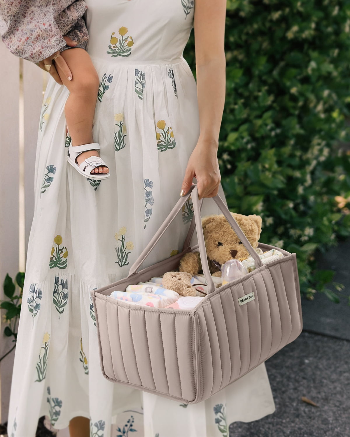 Blissful Diary Diaper Caddy Organizer,Baby Baskets for Baby Shower, Portable Nursery Changing Table Organizer, Diaper Bag, Infant Newborn Essentials Gift, Baby Registry Must Have, Greige