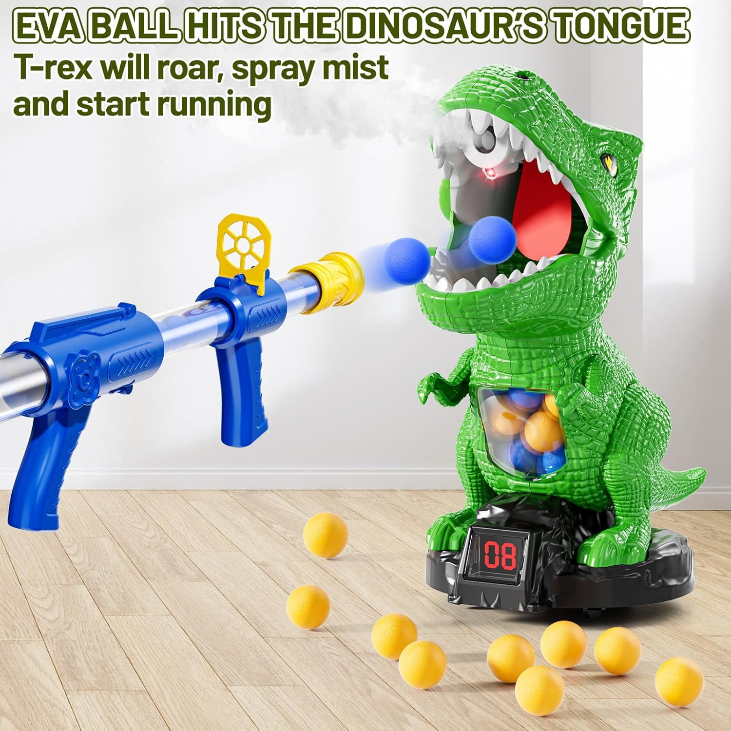 Moveable Dinosaur Shooting Toys for Kids 3-8 Years, Movable Shooting Target Toy with Air Pump Guns, Interactive Competition Game Gift for Boys and Girls Ages 3 4 5 6 7 8 Years Old