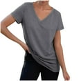 thumbnail image 7 of OSOLU Women Solid Color V-Neck Casual T-Shirt Short Sleeve Tshirts Tee Fashionable & Versatile Basic Tee Versatile Dailywear, 7 of 7