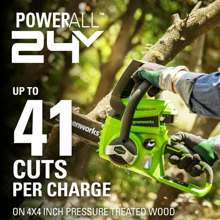 Greenworks 24V 10-inch Cordless Chainsaw with  2.0 Ah Battery and Charger, 20362