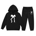 thumbnail image 2 of Angala 2 Piece Outfits For Girls Hooded Long Sleeve Bowknot Print Sweatshirt With Jogger Pants Set Girls Autumn Daily Wear Clothes, 2 of 3