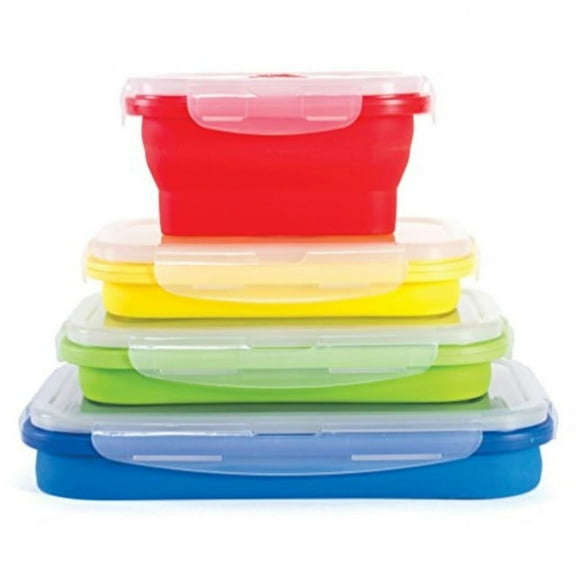 Thin Bins Collapsible Containers Set of 4 Rectangle Silicone Food Storage Containers BPA Free, Microwave, Dishwasher Safe