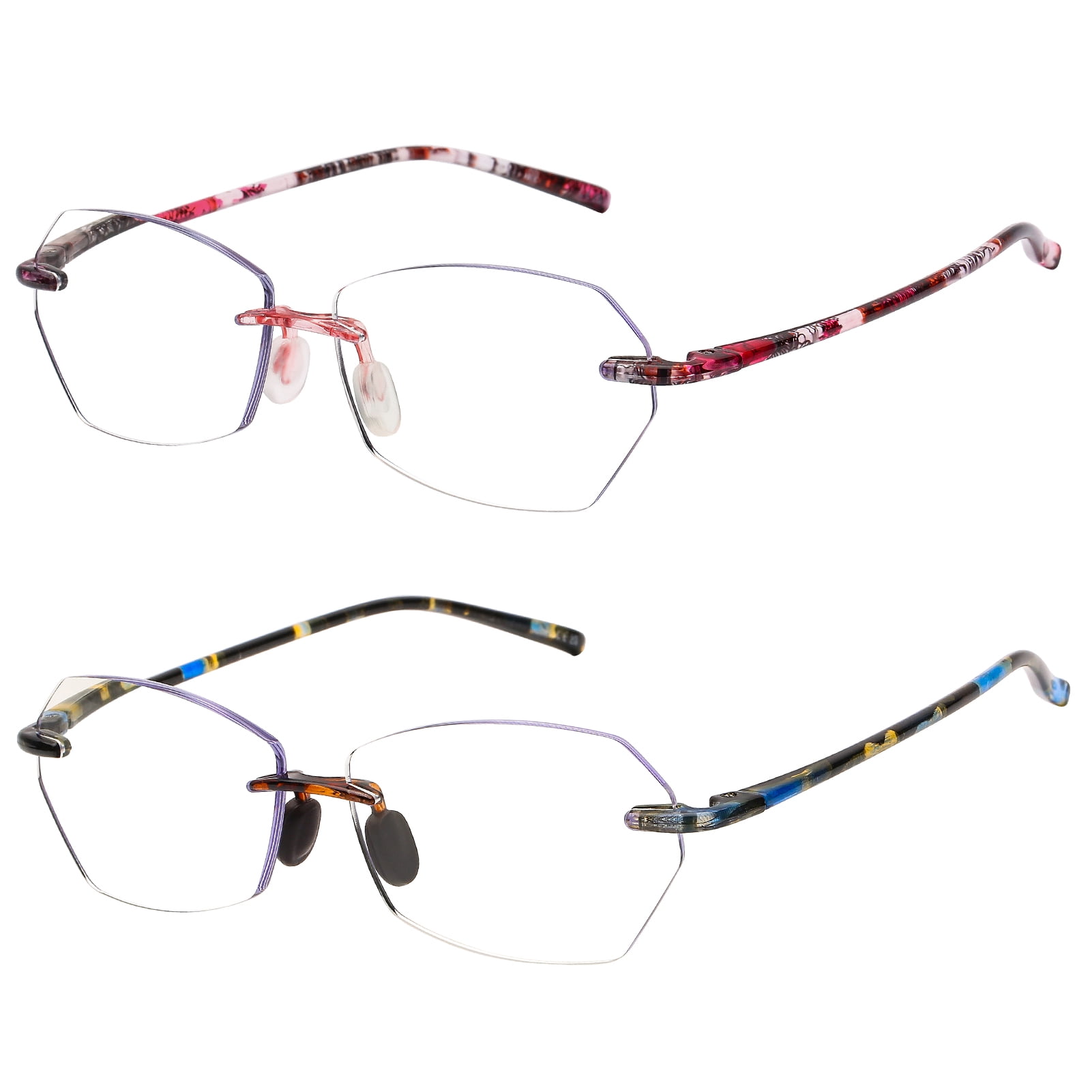Rimless Computer Reading Glasses Women Fashion Designer Blue Light Blocking with UV400 Protect Clear Lens Pattern Frame Ladies Readers, 1.5