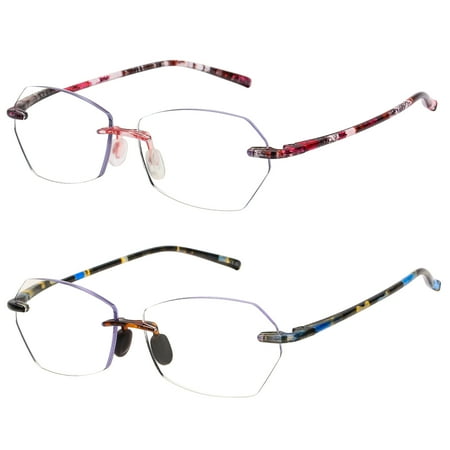 AQWANO Rimless Reading Glasses for Men Women TR90 Blue Light Blocking Lightweight Frameless Computer Quality Durabe Readers, 2.0