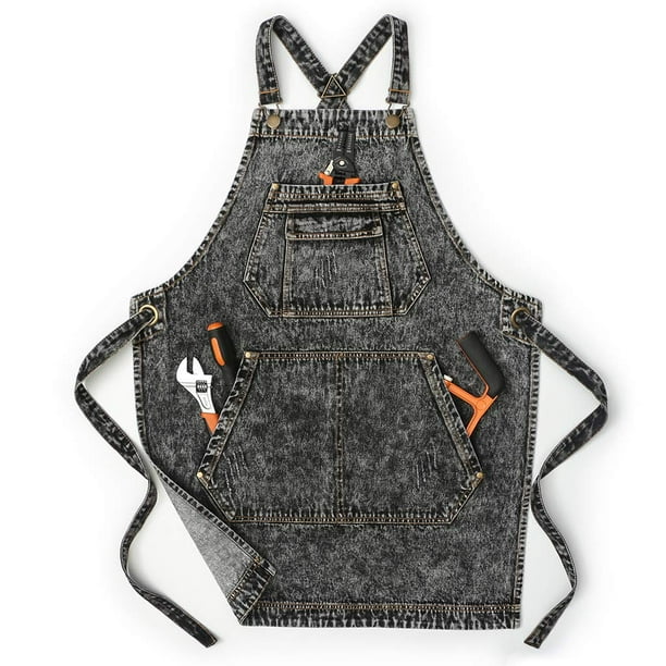 Delantal Jeanerlor de algodón negro para hombre, talla L a XXL