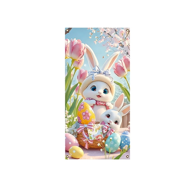 Aooww Festive Easter Door Curtain with Party Scene Decor for Indoor Outdoor Holiday Atmosphere and Spring Welcome Entryway Update,New Year Home Essentials,Modern Home Décor for Living Room,E