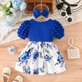thumbnail image 6 of LYHaoo Floral Print Girls Dress With Bow And Puff Sleeves For Summer Casual Party Occasions，Girls A Line Dresses Sizes 9-12 Months Blue, 6 of 7