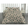 thumbnail image 2 of Ambesonne Floral Silhouettes Quilted Coverlet 3 Pcs, Forest Flowers, Queen Size, Hunter Green Pale Salmon, 2 of 4