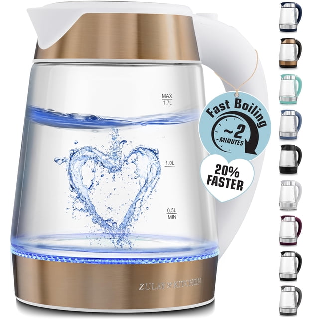 Zulay Kitchen Fast Boiling Electric Water Kettle - 1.7L, 1500W, Auto Shut-Off for Overboil & Boil Dry Protection, Cool-Touch Handle, 360° Base - R