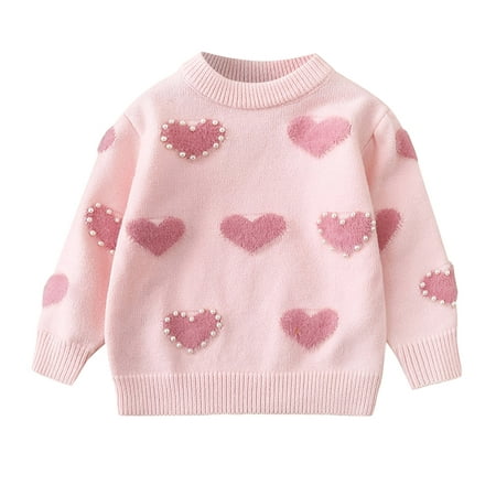 

4t Sweatshirt Clothes for Twin Baby Girls Toddler Children Kids Baby Girls Long Sleeve Love Print Pearl Sweater Outer Outfits 24 Month Girls Clothes Summer