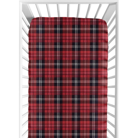 UPC: 0846480060857 | Red and Black Woodland Plaid Flannel Baby or Toddler Fitted Crib Sheet for Rustic Patch Collection by Sweet Jojo Designs