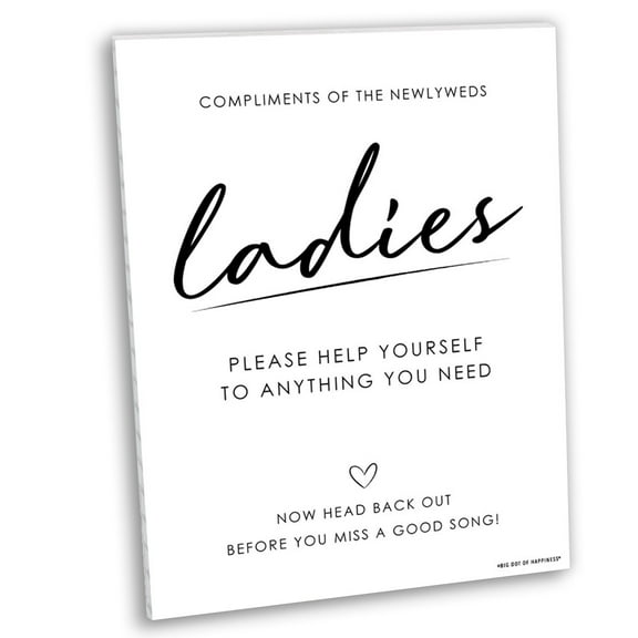 Big Dot of Happiness Ladies Bathroom Wedding Sign with Stand, Printed on Sturdy Plastic Material - 10.5 x 13.75 inches - 1 Piece