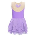 thumbnail image 4 of TTAO Kids Girls Ice Skating Dance Dress Sleeveless Shiny Rhinestone Mesh Patchwork Tiered Ruffled Leotard Light Purple 12, 4 of 5
